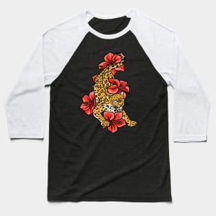 Jaguar With Jungle Flowers Baseball T-Shirt